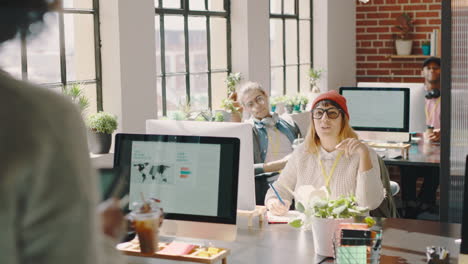 computer, creative and question with a woman