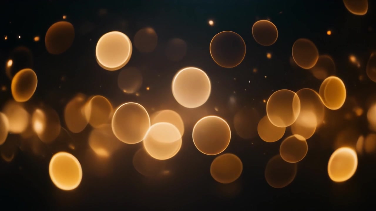 Abstract Golden Bokeh Lights Floating on Dark Background