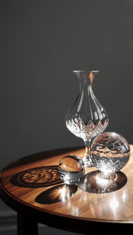 crystal decor on wooden table