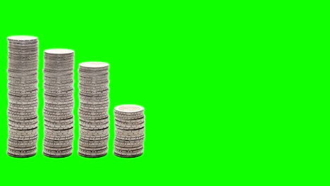 nueve pilas de monedas disminuyendo. detener el movimiento. clave de croma.