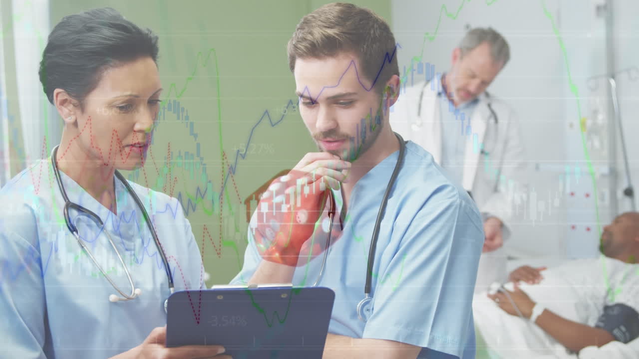 animación del procesamiento de datos entre dos médicos diferentes con pacientes