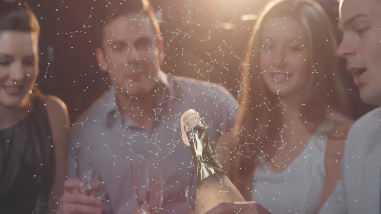 바에서 친구들을 위해 페인을 는 백인 남성에 대한 연결 네트워크의 애니메이션