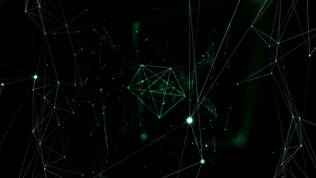 Growing Global Network Grid with Glowing Lights Moving Through. Looped 3d Animation. Digital Technology and Information Concept.