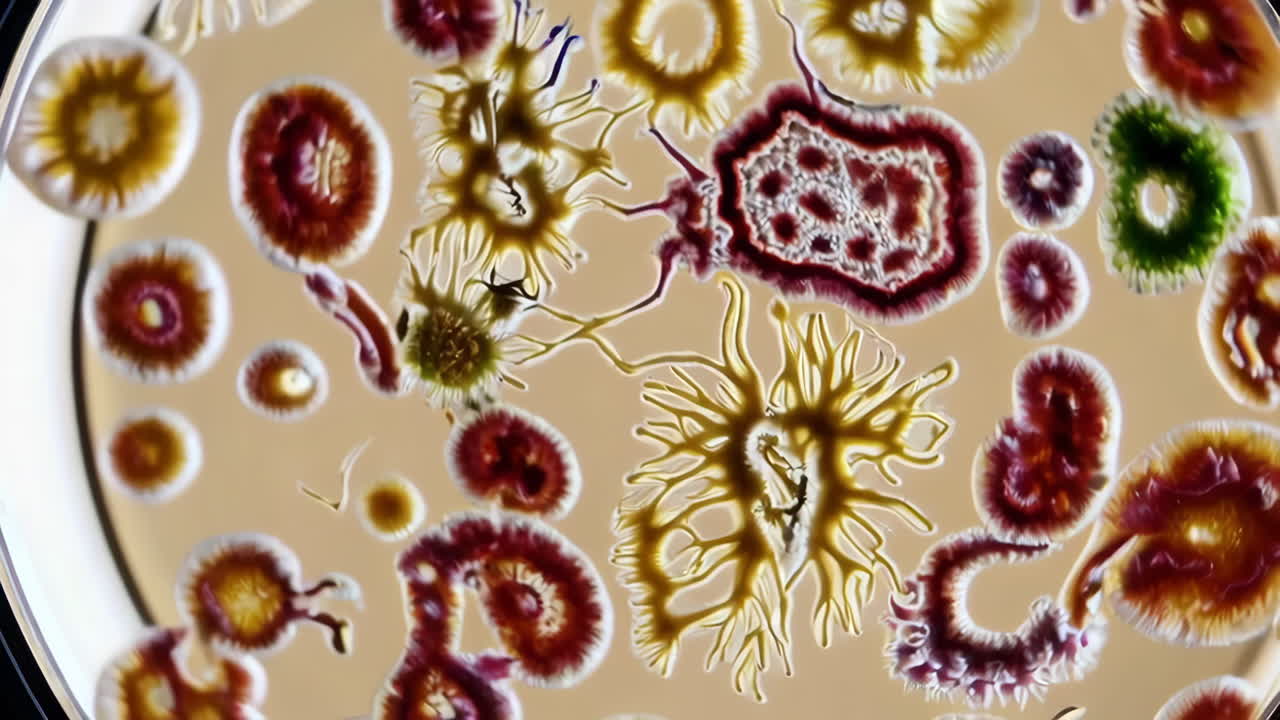Vibrant Microbial Colonies in a Petri Dish