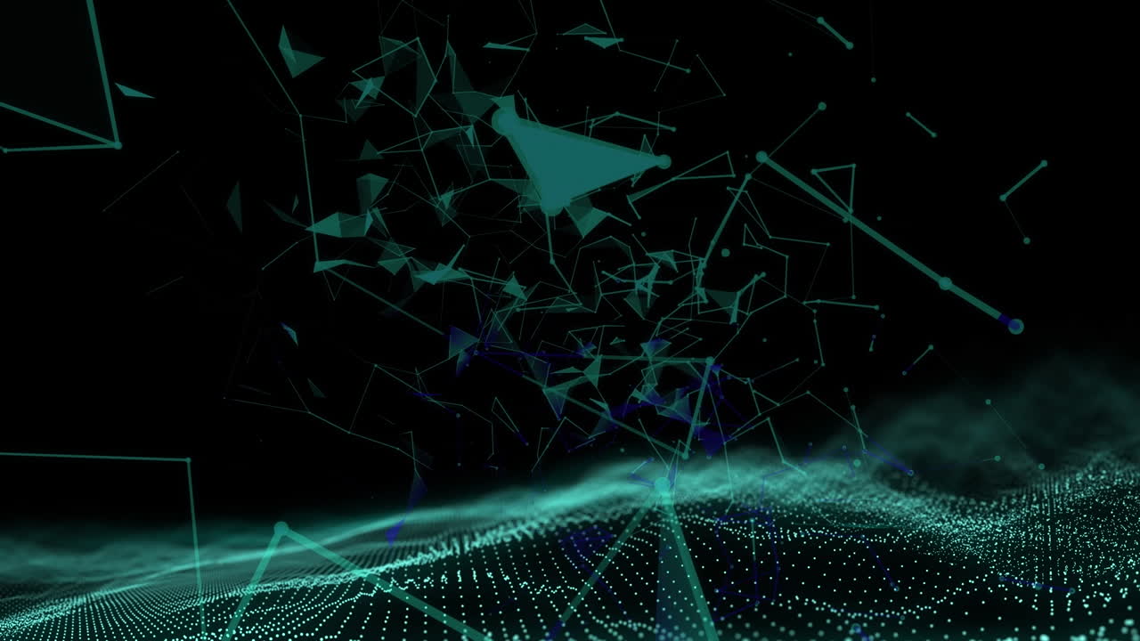 animación de formas y cerebros hechos de textos comerciales sobre puntos móviles en fondo negro