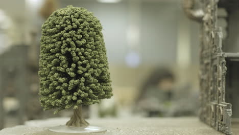 minature medieval day set, close up of tree