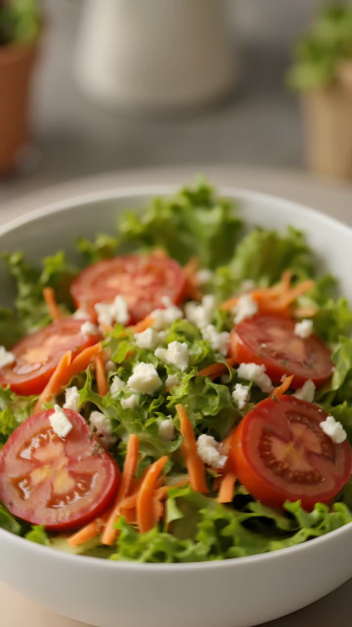 Ensalada Fresca y Saludable sobre Fondo Borroso 4K