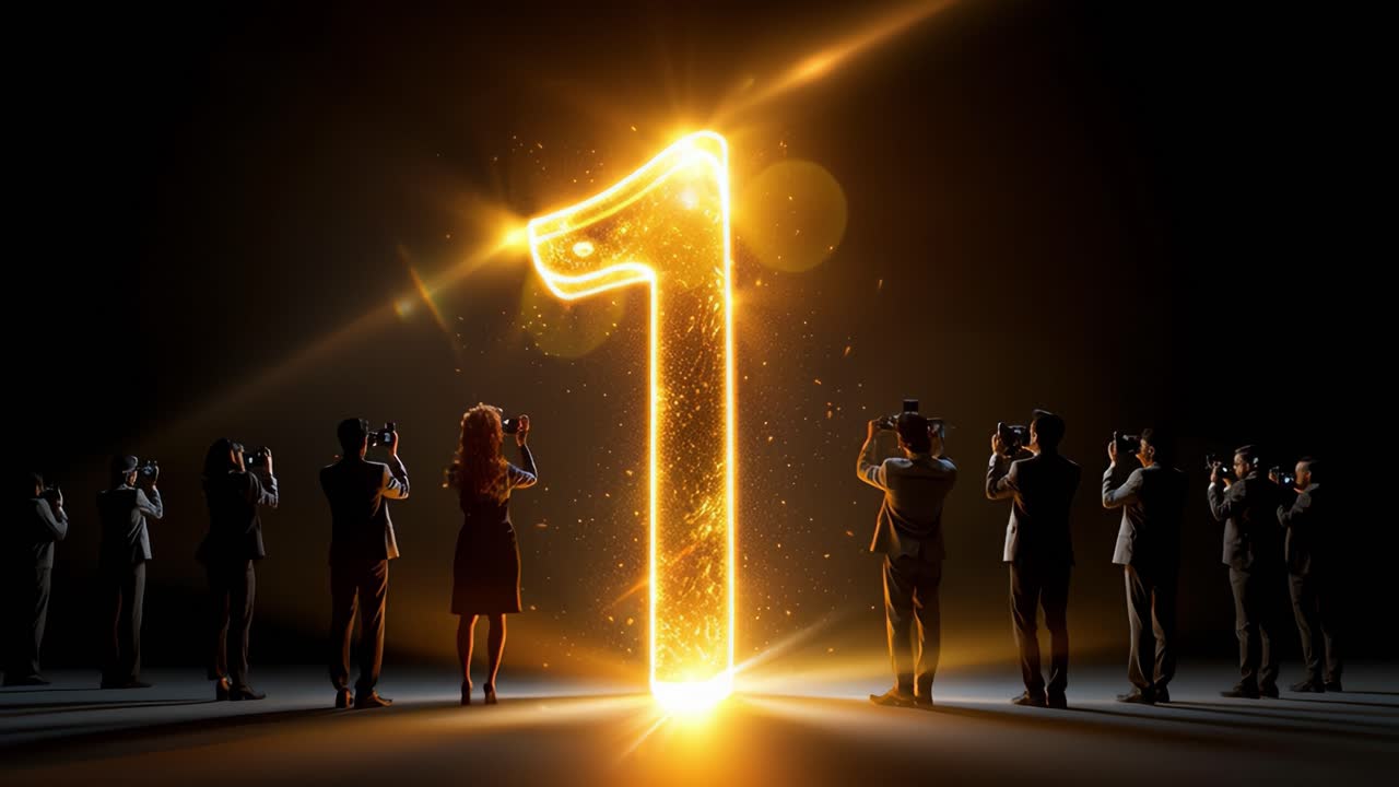 Captivating Scene of a Shining Number Transition as Spectators with Cameras Capture Moments of Elation and Anticipation, Symbolizing Countdown to a Significant Event