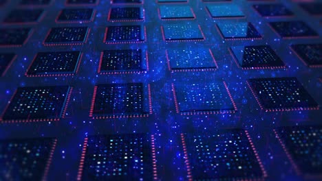 múltiples procesadores de computadora en la placa base. tecnología futurista.