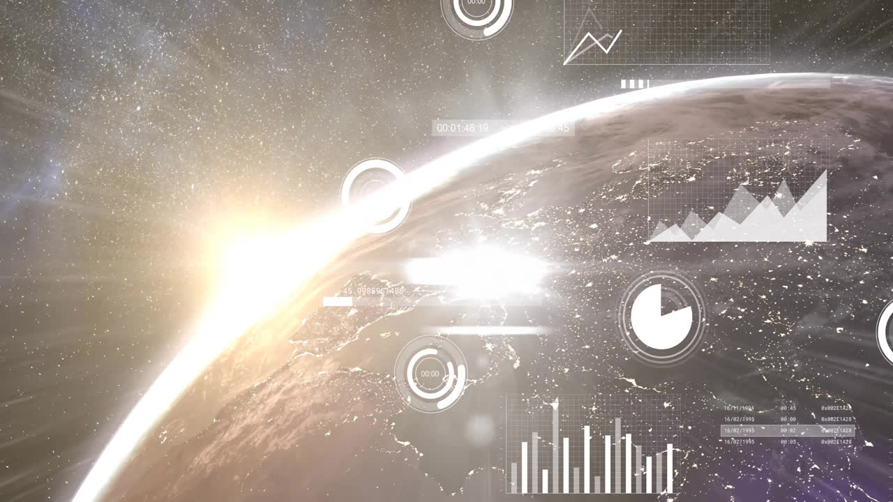 어두운 배경에서 지구상에서 디지털 데이터 처리의 애니메이션