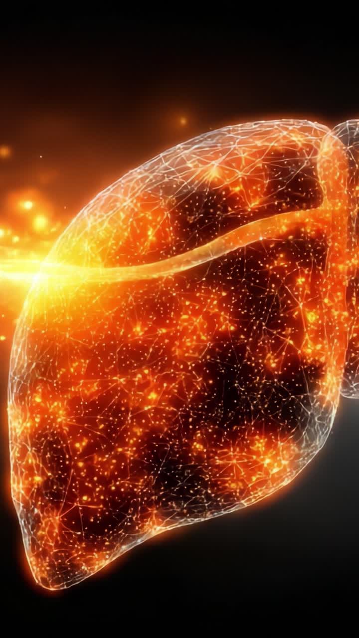 Una Straordinaria Visualizzazione della Rete Luminosa e Complessa del Fegato Umano, Che Mostra le Sue Funzioni Vitali e la Struttura Intricata in una Luce Brillante
