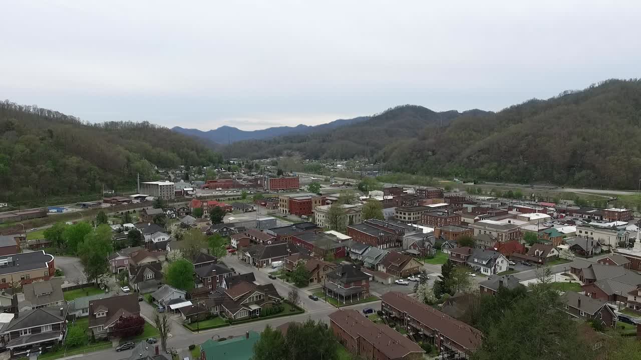 Drone shot of Harlan county Kentucky.