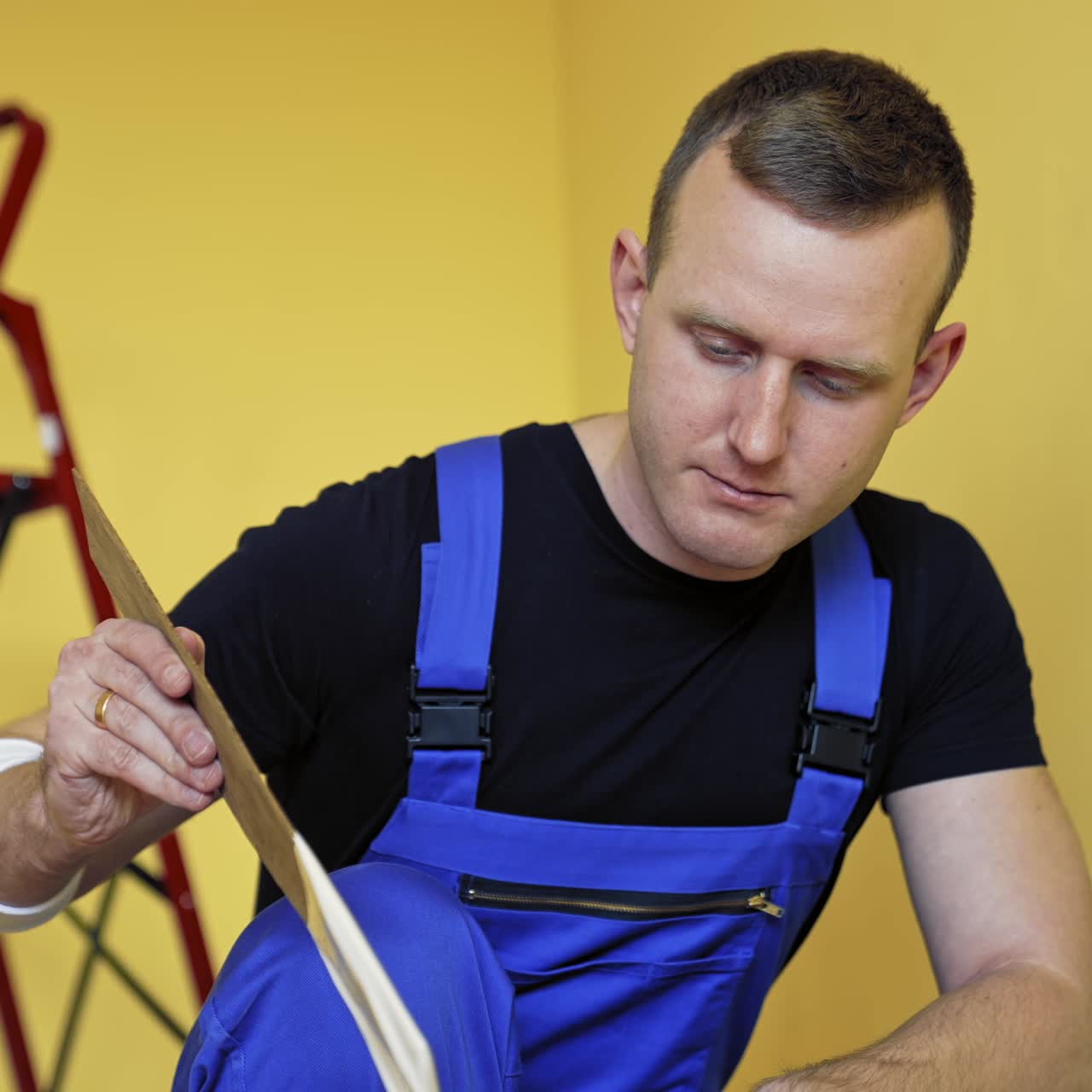 Professional man painting wall. Painter man at work painting wall with roller