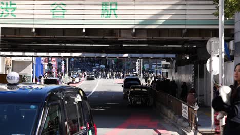 time-lapse of vehicles and pedestrians at a city crosswalk