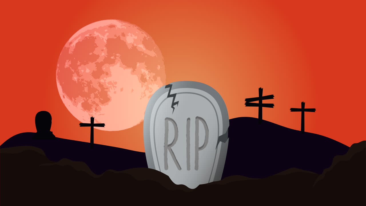 할로윈 축제는 묘지에서 공포 장면, 애니메이션