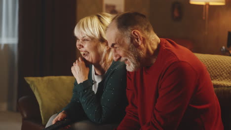 senior couple watching tv
