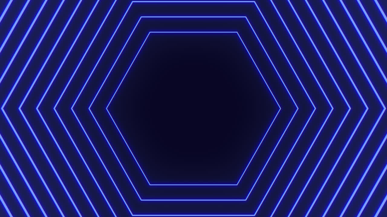 el hexágono futurista brilla en azul neón contra un fondo eléctrico