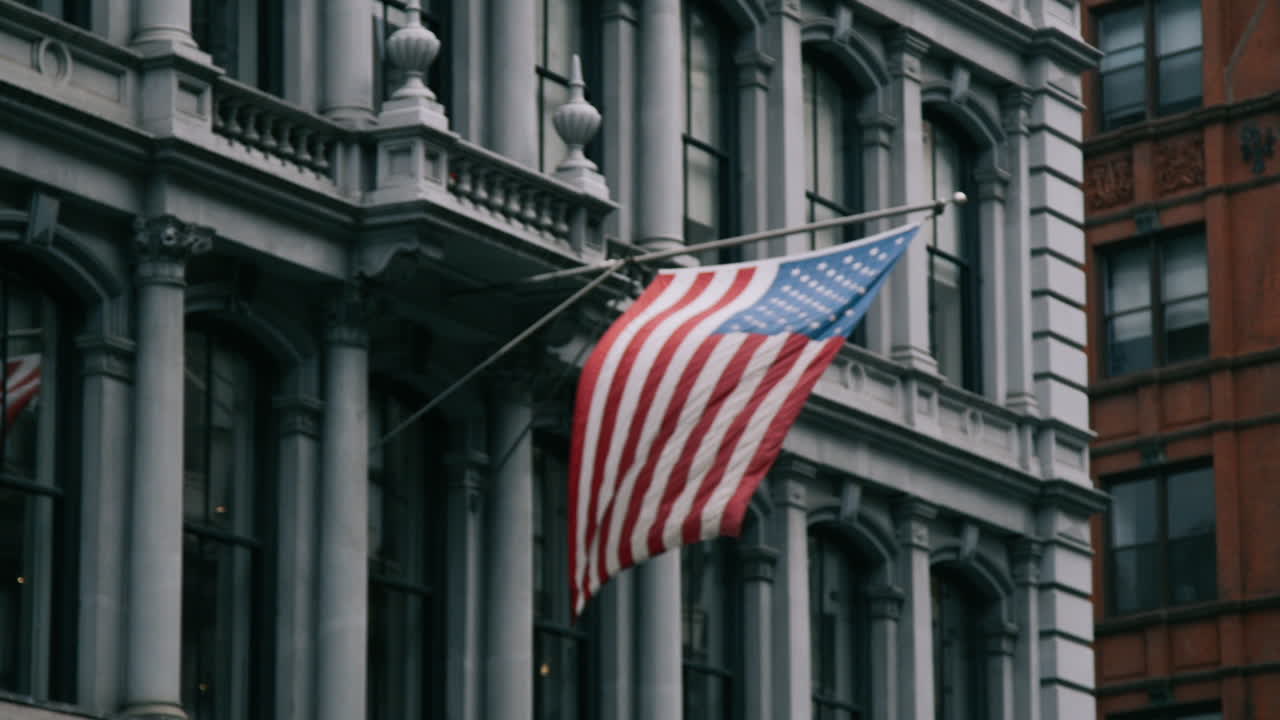 American Flag Flying Over a Historic New York City Building