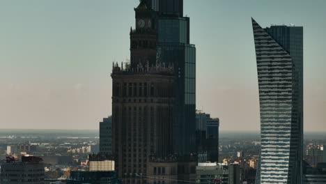 ascending aerial drone footage of urbanistic panorama in warsaw,poland's capital