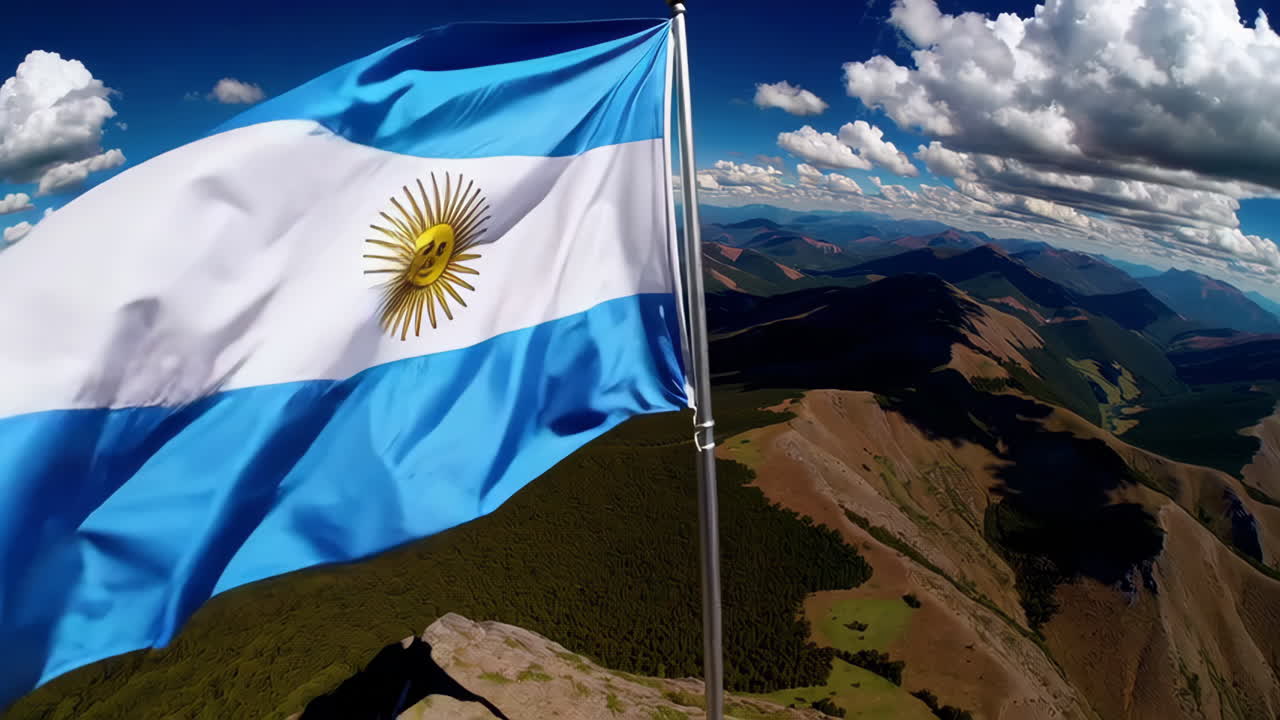 Drapeau argentin flottant au-dessus des sommets montagneux