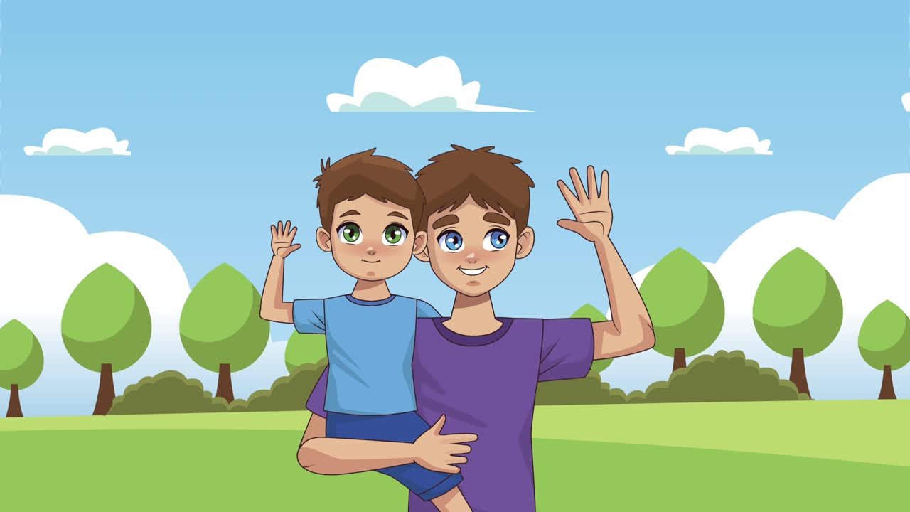 padre e hijo en los personajes del campamento