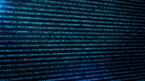 Abstract loop animation of programming code running through computer screen terminal screen display