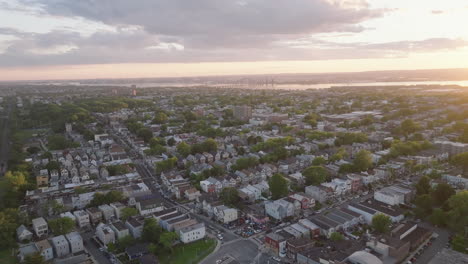 aerial view of suburban homes in new jersey. shot at sunset