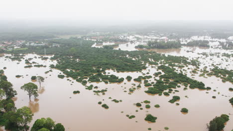 aerial view of flooded land during the 2022 qld floods in robina gold coast qld australia