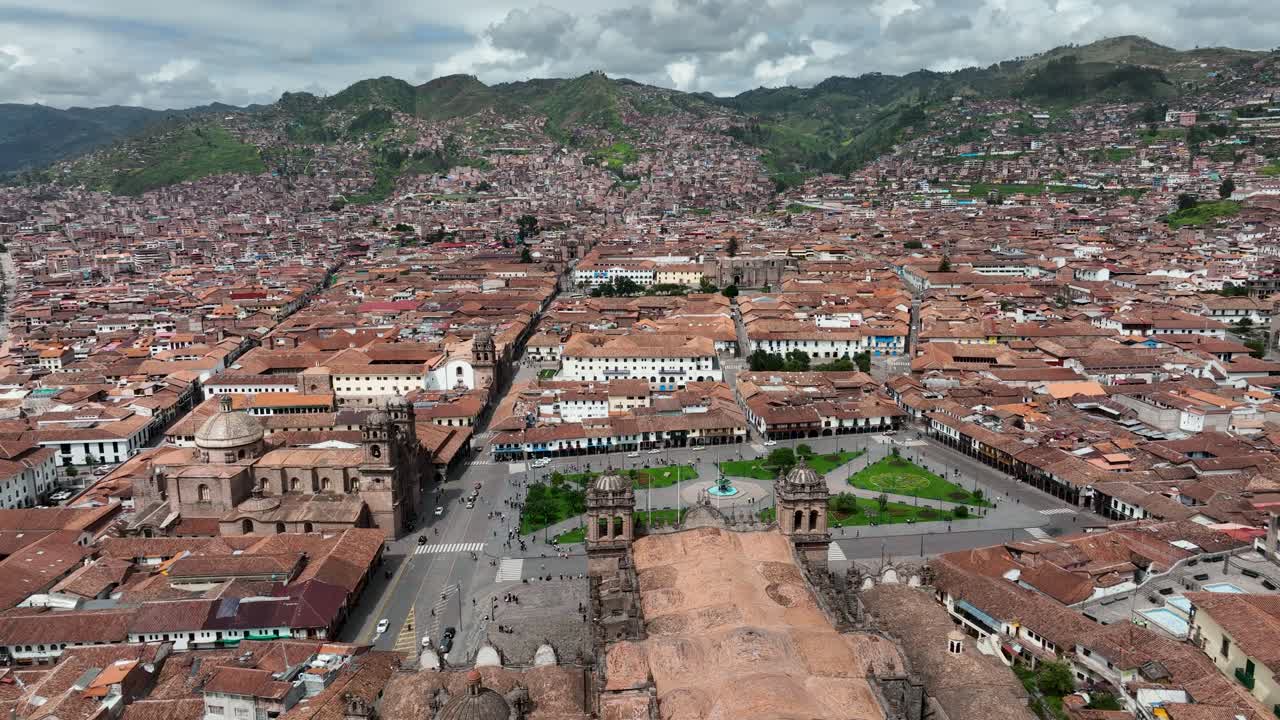 Establishing Aerial Fly Drone View of Cusco Peru