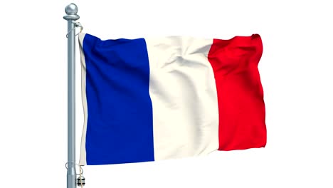 french flag waving on white background, animation. 3d rendering