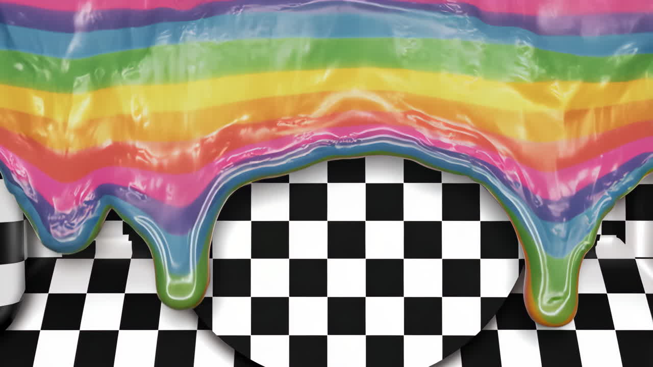Rainbow Drip on Checkered Background