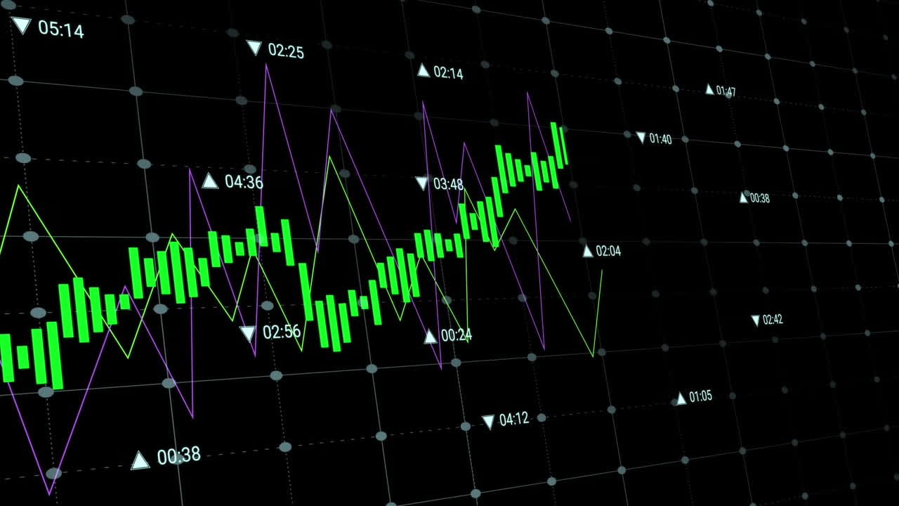 Animation of financial data processing on black background