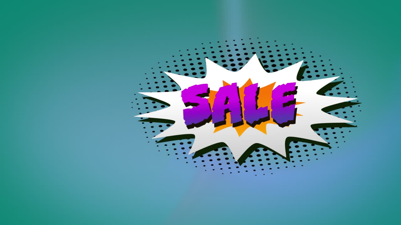 venta de texto sobre burbuja de discurso retro contra rastros de luz azul sobre fondo verde