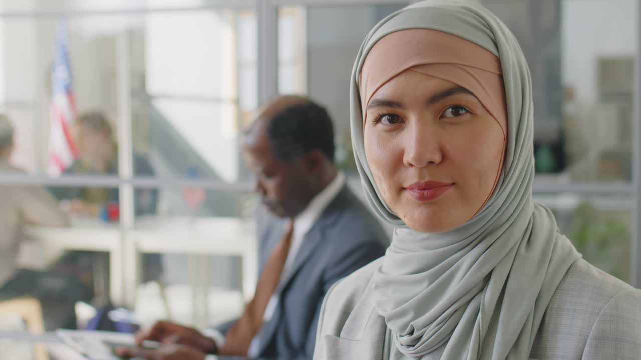 Portrait of Muslim Woman in Hijab before Visa Interview