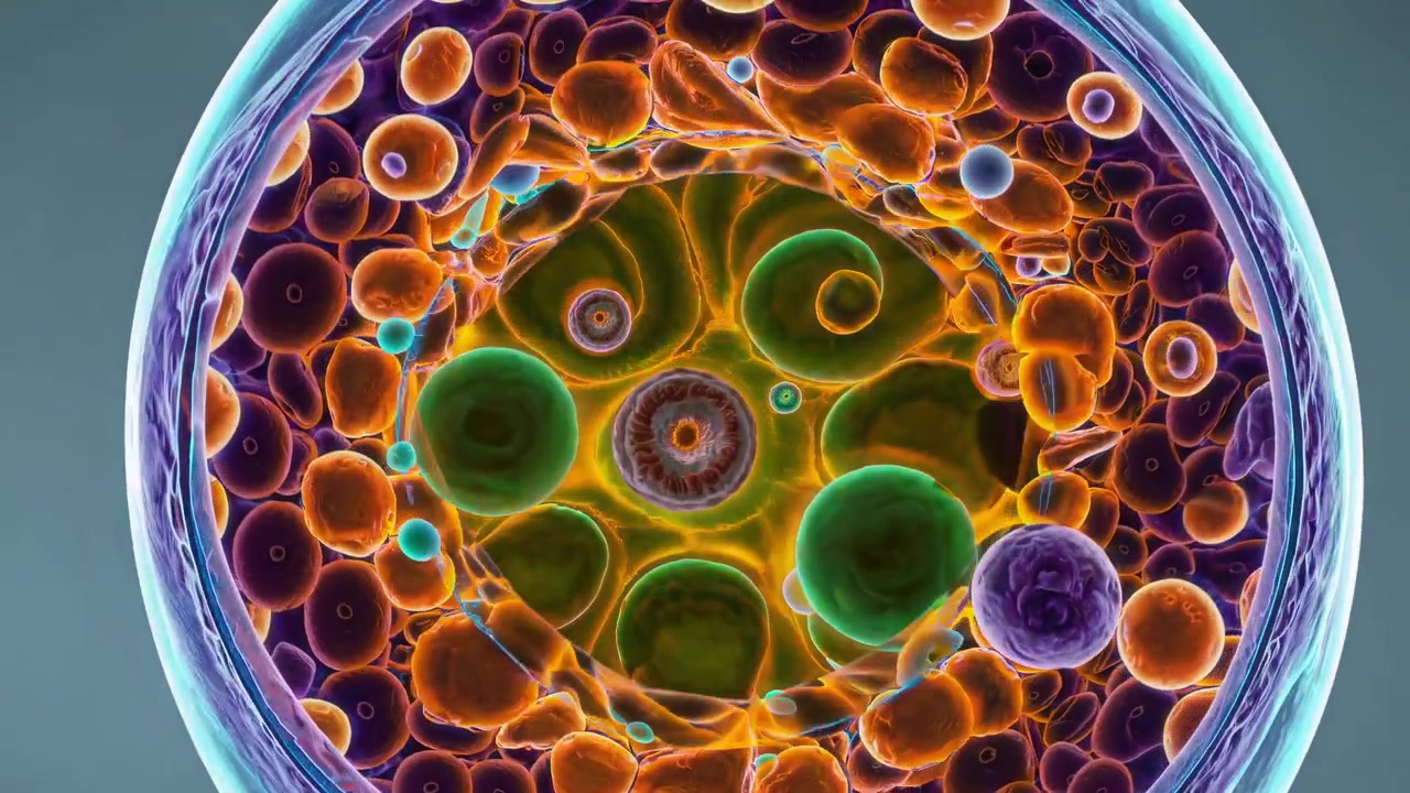 Células Microscópicas Dinâmicas Fluindo e Multiplicando-se em uma Esfera