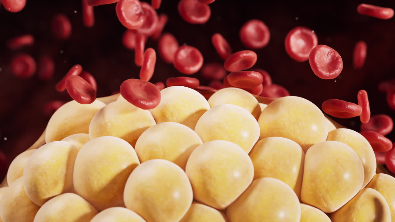 Red blood cells and fat cells with medical concept, 3d rendering