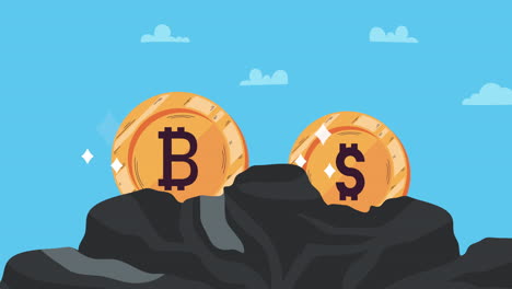 bitcoin con animación de minería de carbón