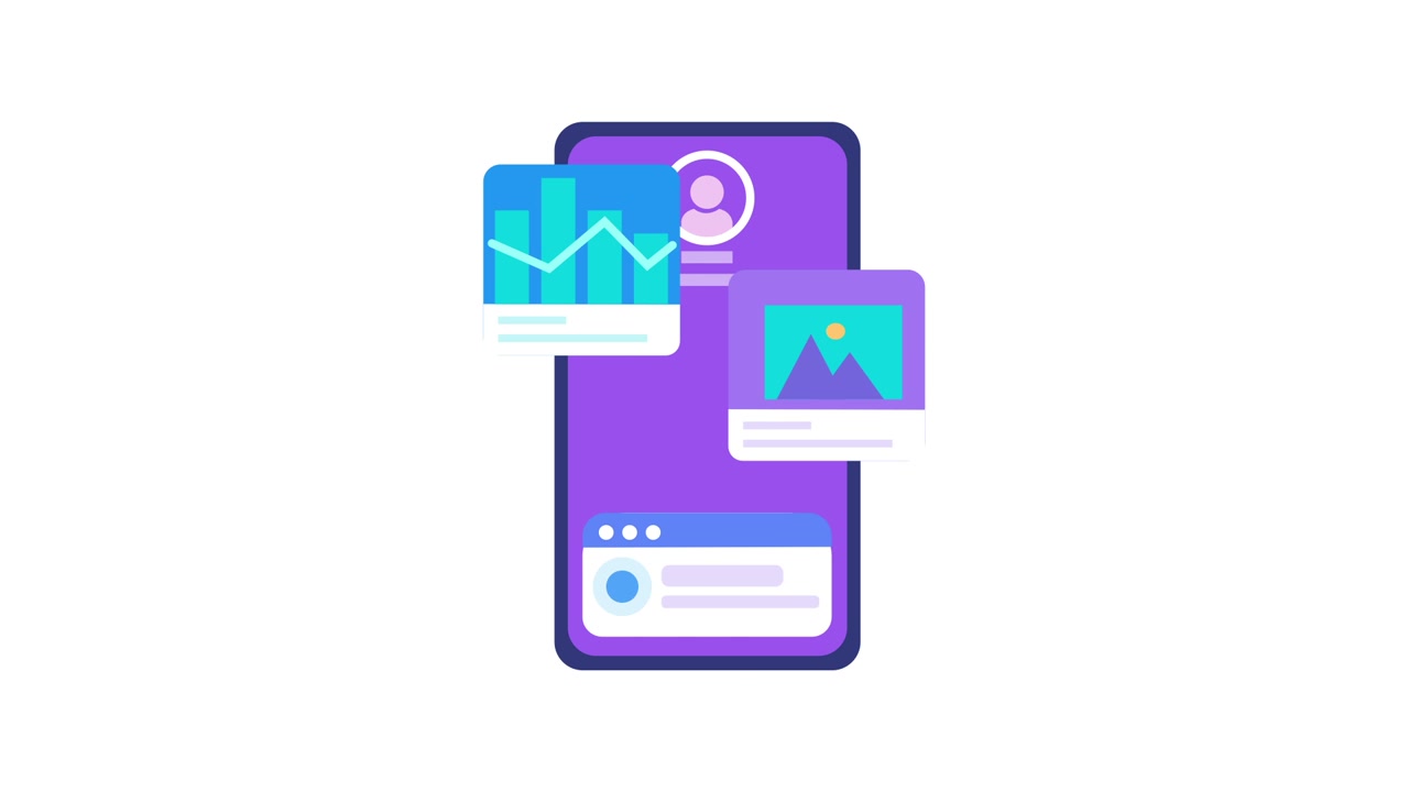 Animated Smartphone Displaying Data, Images, and Web Content