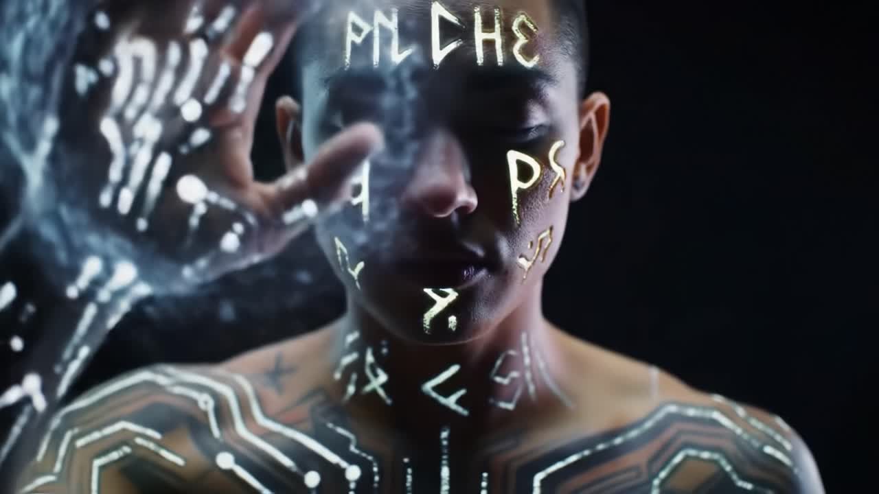 Close-up of person with face and body art