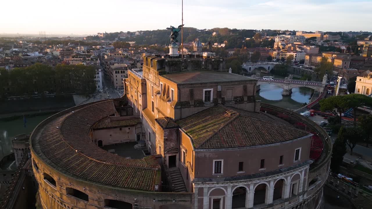 Castel Sant'Angelo - Drone Orbiting Above Famous Roman Landmark