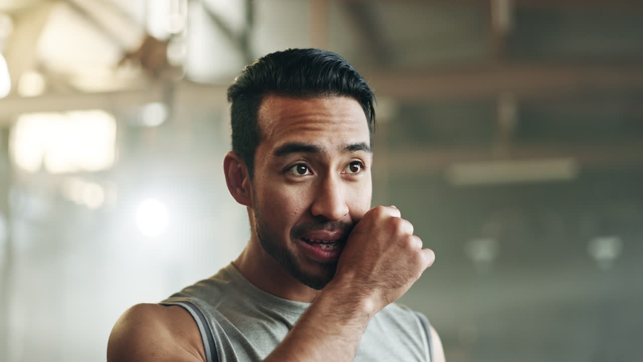 Happy asian man, fitness and drinking water