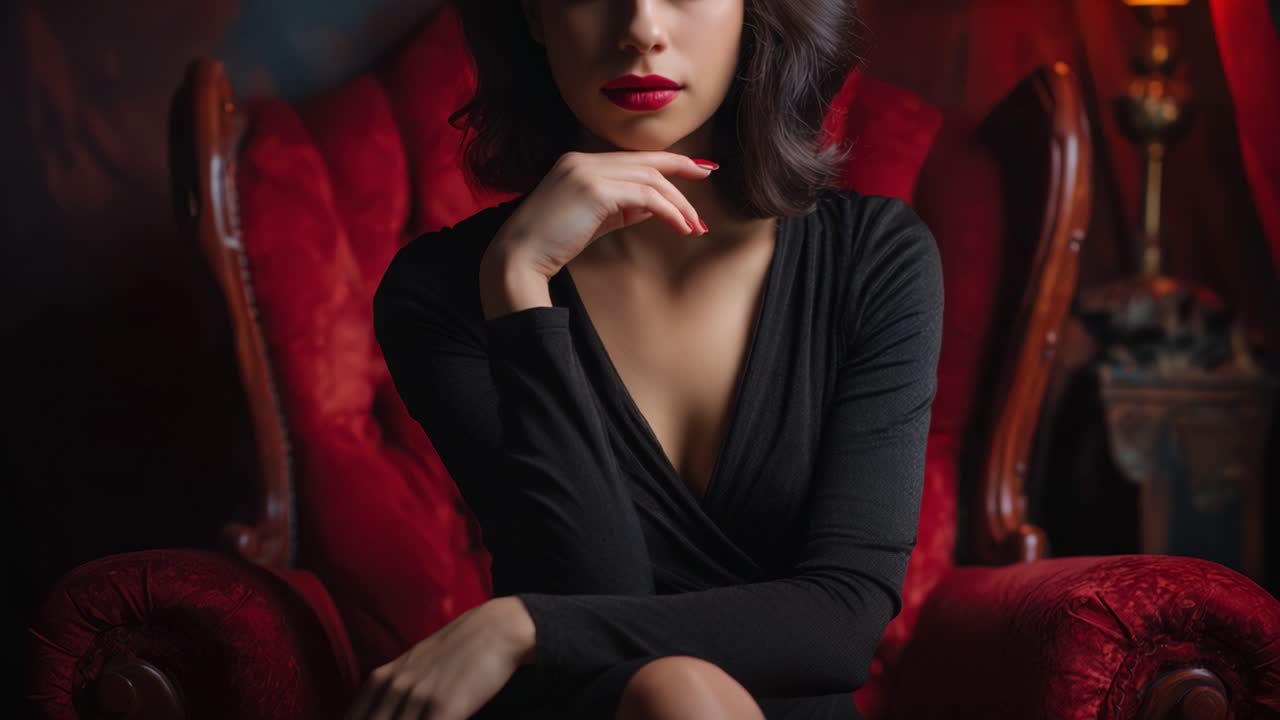 Eleganza Accattivante: Una Donna in un Contesto Gotico con Ricche Texture, Espressione Seducente e Fascino Enigmatico, Ritratti in Due Cornici Distinte.