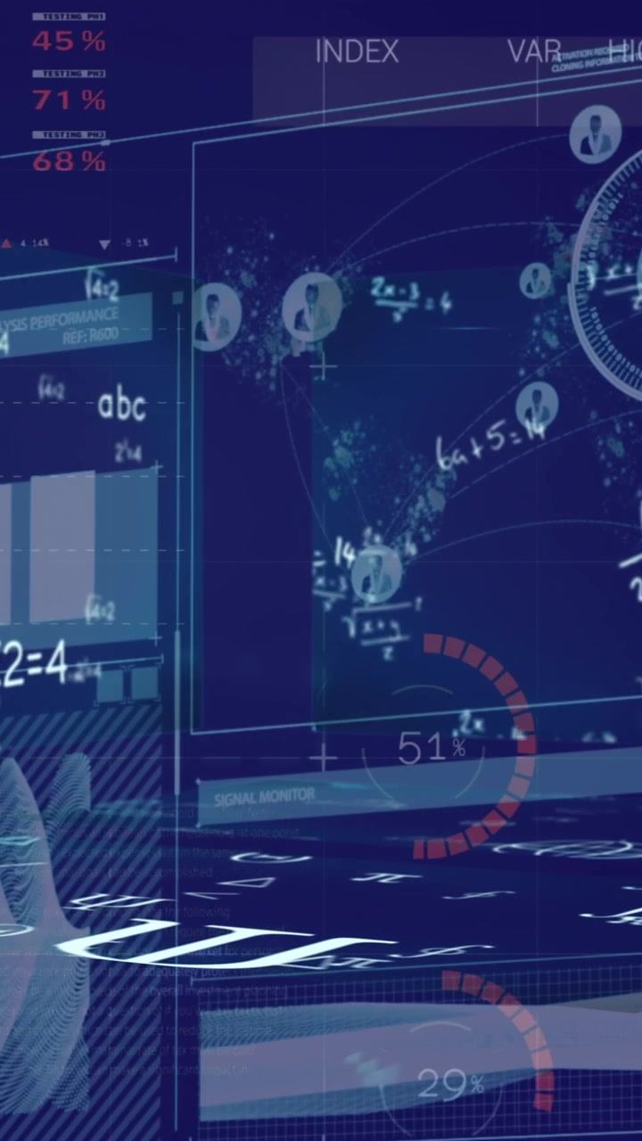 Animation of data processing over blue background