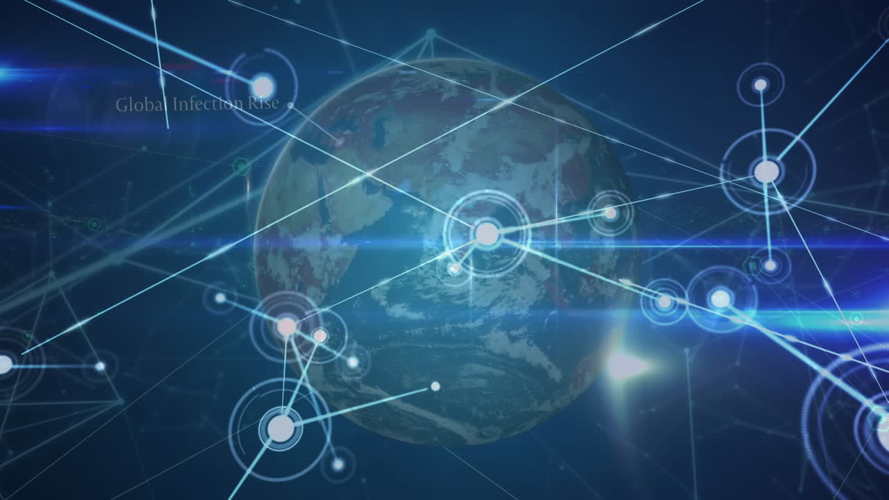 검은색 배경에 전 세계 연결 네트워크의 애니메이션