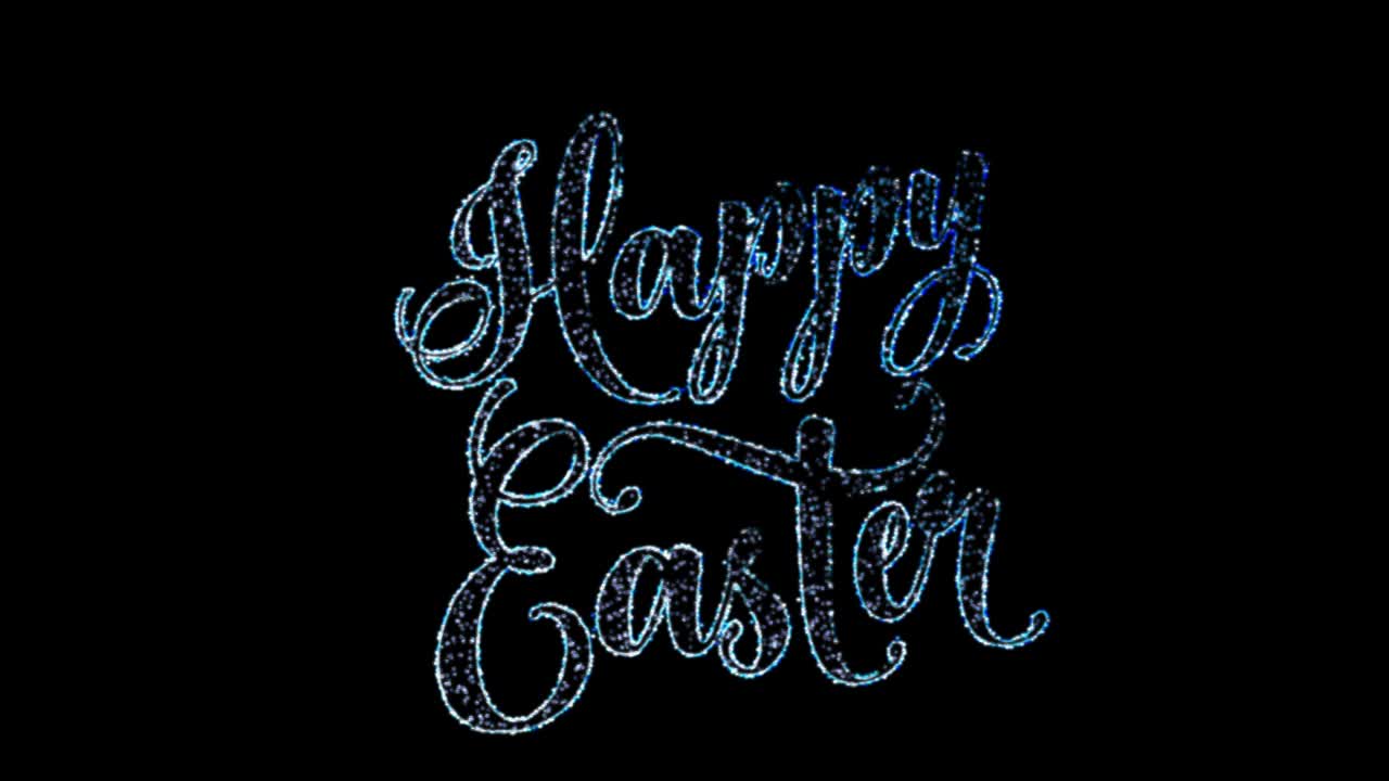 feliz pascua animación sin costuras con líneas de neón. video animación 4k de brillo de neón abstracción vacaciones de pascua en fondo negro.