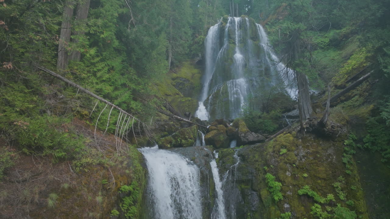 Upper and lower falls of Falls Creek Falls in Washington State, Gifford Pinchot National Forest, static view.