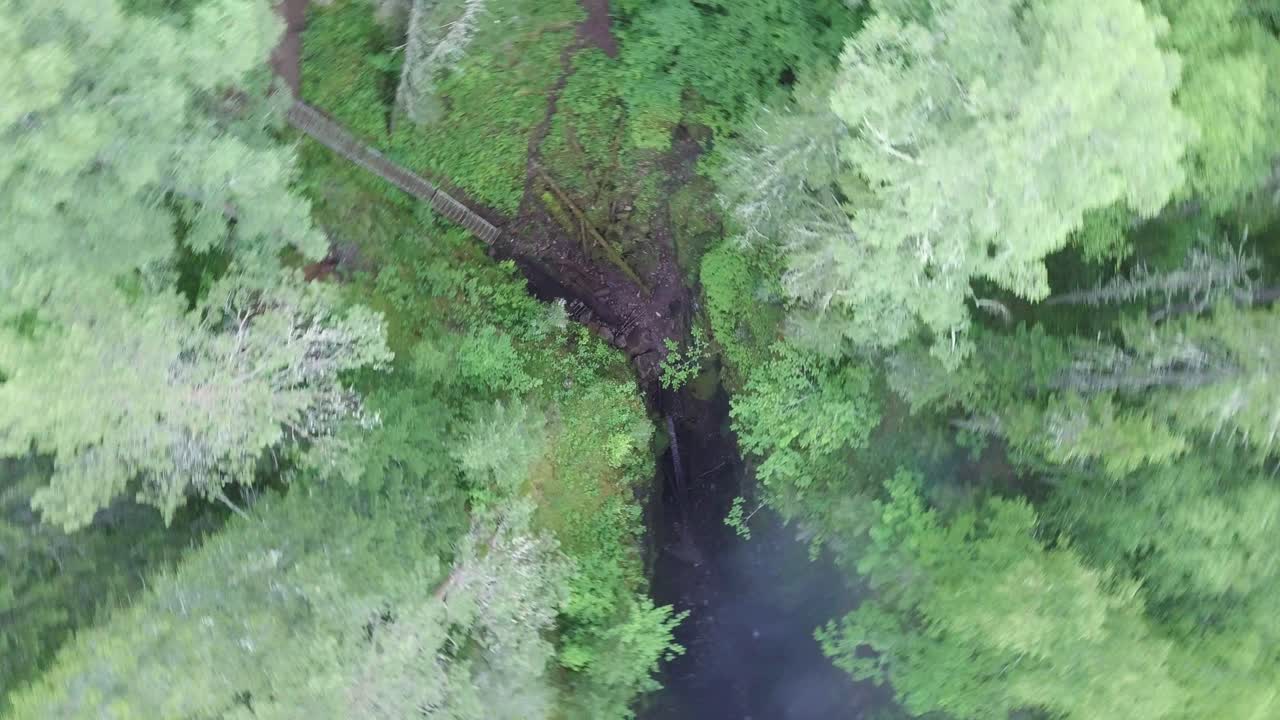 하천 과 폭포 가 있는 숲 의 공중 사진