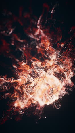 red flowing particles with explosive wave effect, 3d rendering.