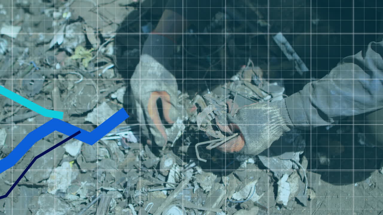 쓰레기 매립장에서 작업자에 대한 데이터 처리의 애니메이션