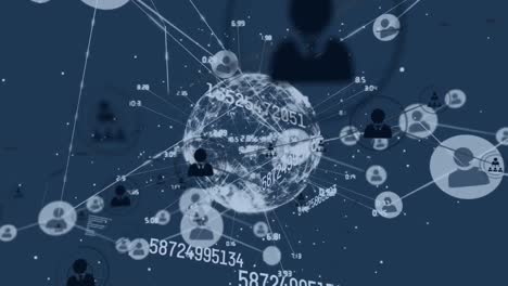 animación de la red de conexiones con iconos digitales y globo con números cambiantes